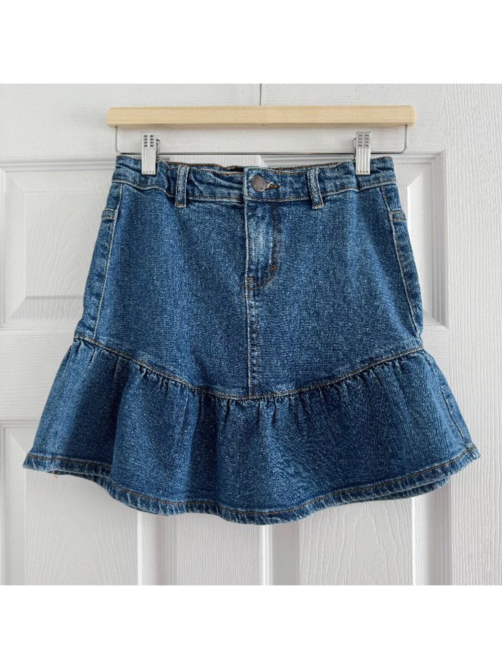 ** KIDS ** Molo Ruffle Denim Mini Skirt, size 12 years